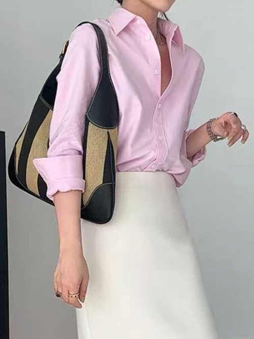 Women's Casual Long Sleeve Blouse 100% Polyester V-Neck Button Down Shirt Solid Color Slim Fit Y2K Vintage Top for Daily Office Wear Women's Casual Long Sleeve Blouse 100% Polyester V-Neck Button Down Shirt Solid Color Slim Fit Y2K Vintage Top for Daily Office Wear