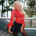 Women's Sexy Sheer Lace V-Neck Long Sleeve Top Flare Sleeve Floral Embroidery Slim Fit Blouse For Club Streetwear Party Y2K Aesthetic Clothing