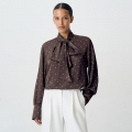 Elegant Polka Dot Long Sleeve Blouse For Women Satin Bow Tie Neck Vintage Loose Fit Shirt Office Casual Streetwear Top