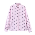 Women's Long Sleeve Striped Paisley Embroidered Shirt Polyester Loose Fit Casual Sweet Blouse Top Spring Autumn Fashion For Women