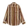 Women's Casual Loose Stripe Blouse Long Sleeve Button Down Shirt Lightweight Polyester Tops Commuter European Style Streetwear for Spring Summer Autumn