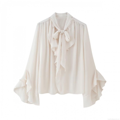 Women's Elegant Chiffon Blouse With Bow Tie Neck Ruffle Flare Long Sleeve Solid Color Retro Top Office Lady Chic Casual Lightweight Shirt Women's Elegant Chiffon Blouse With Bow Tie Neck Ruffle Flare Long Sleeve Solid Color Retro Top Office Lady Chic Casual Lightweight Shirt