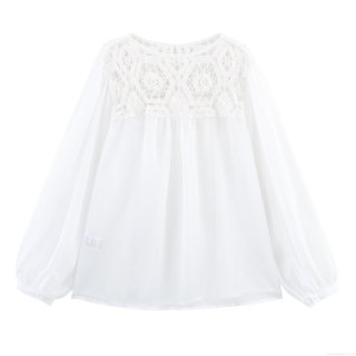 French Style Women Crochet Hollow Out Blouse Lace Patchwork Chiffon Long Lantern Sleeve Loose Pullover Top Elegant Sweet Bohemian Shirt French Style Women Crochet Hollow Out Blouse Lace Patchwork Chiffon Long Lantern Sleeve Loose Pullover Top Elegant Sweet Bohemian Shirt