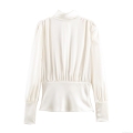Women's Satin Silk Texture Bow Tie Backless Blouse Sexy Long Sleeve Pleated Blouse For Elegant Party Commute Office Lady Tops