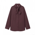 Women's Long Sleeve Polyester Shirt Elegant Bow Tie Neck Button Down Blouse For Office Daily Party European Streetwear Solid Tops