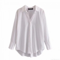 Women's Casual Long Sleeve 100% Cotton Shirt Loose Fit Boyfriend Style Single Breasted Blouse Solid Color Stripe Lapel Top For Daily Commute Office