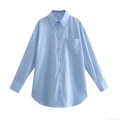 Women's Loose Oversized Shirt Jacket Casual Cotton Blend Long Sleeve Button Down Blouse Top With Front Pocket Solid Color For Vacation Streetwear