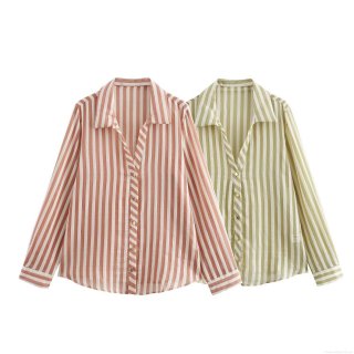 Women Striped Long Sleeve Shirt Blouse Casual Loose Fit Lapel Button Down Top For Streetwear Daily Women Clothing