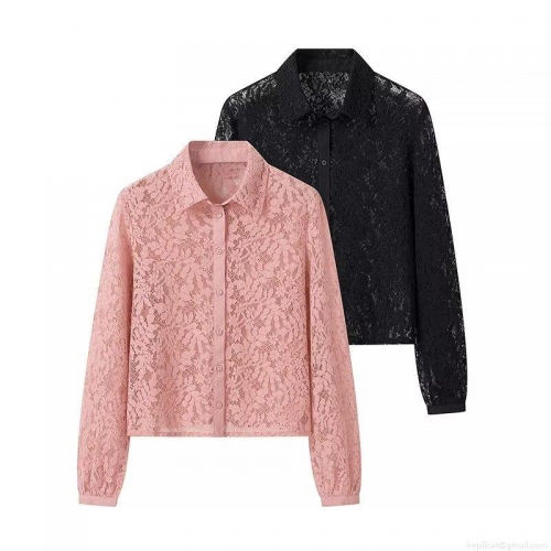 Women's Elegant Lace Floral Long Sleeve Button Down Shirt Blouse Casual Streetwear Fashion Tops For Autumn And Spring Ladies Clothing