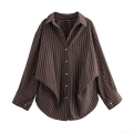 Women's Striped Batwing Sleeve Shirt Vintage Polyester Poplin Button Down Long Sleeve Blouse Casual Streetwear Loose Patchwork Top For Office Daily Autumn
