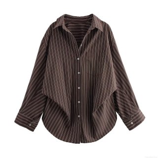 Women's Striped Batwing Sleeve Shirt Vintage Polyester Poplin Button Down Long Sleeve Blouse Casual Streetwear Loose Patchwork Top For Office Daily Autumn