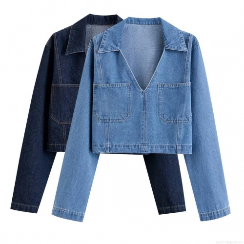 Women's Fashion Solid Color Lapel Denim Long Sleeve Shirt Top Vintage Cropped Denim Jacket With Pockets For Women Casual Streetwear Autumn Winter Outwear Women's Fashion Solid Color Lapel Denim Long Sleeve Shirt Top Vintage Cropped Denim Jacket With Pockets For Women Casual Streetwear Autumn Winter Outwear