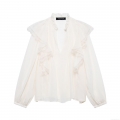 Women's V Neck Blouse Cotton Blend Polyester Chiffon Shirt With Ruffle Tiered Lace Patchwork Long Sleeve Casual Daily Streetwear Retro Style Tops