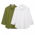 Women's Hollow Out Embroidery Shirt Turn-down Collar Loose Blouse Casual Streetwear Solid Color Eyelet Embroidered Button Down Top