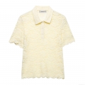 Women Short Sleeve Lace Polo Shirt Elegant Hollow Out Floral Embroidery Polyester Blouse Summer Streetwear Casual Tops For Lady