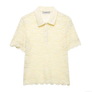 Women Short Sleeve Lace Polo Shirt Elegant Hollow Out Floral Embroidery Polyester Blouse Summer Streetwear Casual Tops For Lady
