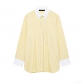 Women Striped Poplin Shirt Contrast Collar Cuffs Button Down Long Sleeve Blouse Casual Loose Daily Streetwear Fashion Tops For Women