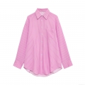 Women's Striped Long Sleeve Shirt Polyester Woven Fabric Lapel Collar Single Breasted Loose Fit Chic Streetwear Summer Casual Top For Women