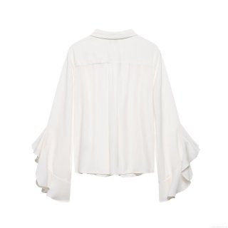 Women Elegant White Chiffon Blouse Bow Tie Neck Ruffle Batwing Sleeve Loose Shirt Top For Office Party Dating