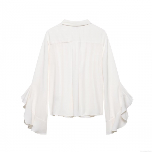Women Elegant White Chiffon Blouse Bow Tie Neck Ruffle Batwing Sleeve Loose Shirt Top For Office Party Dating