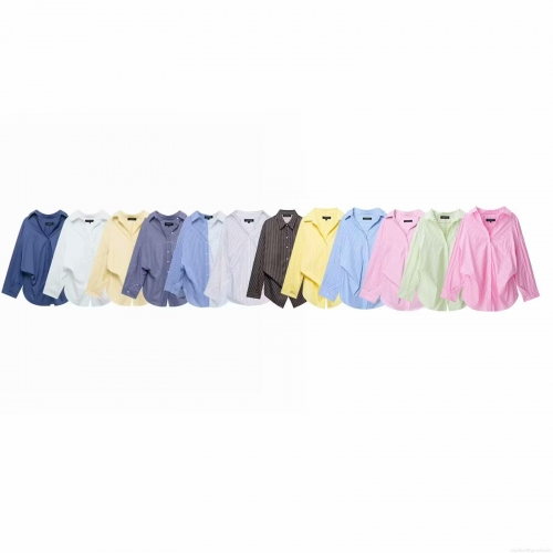 Women's European Style Lapel Long Sleeve Striped Shirt Polyester Casual Button Down Blouse Top With Chest Pocket Women's European Style Lapel Long Sleeve Striped Shirt Polyester Casual Button Down Blouse Top With Chest Pocket