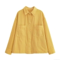 Women's Casual Solid Color Loose Long Sleeve Shirt Jacket Single Breasted Lapel Blouse With Pockets Streetwear Fashion Shacket Top