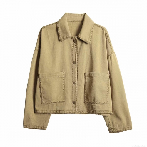Women's Casual Twill Cotton Shirt Jacket Autumn Lapel Long Sleeve Single Breasted Shacket Big Pockets Decorative Stitching Streetwear Top For Women Women's Casual Twill Cotton Shirt Jacket Autumn Lapel Long Sleeve Single Breasted Shacket Big Pockets Decorative Stitching Streetwear Top For Women