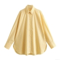 Women's Oversized Striped Shirt Casual Loose Long Sleeve Button Down Blouse Polyester Streetwear Top For Summer Fall Women Clothing