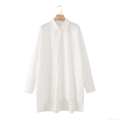 Women's 100% Cotton Long Sleeve Blouse Loose Fit Lapel Collar Button Down Shirt With Irregular Hem And Side Slit Casual Western Style Streetwear Oversized Top For Women