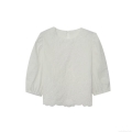 Women Elegant White Hollow Out Embroidery Blouse Lantern Sleeve Round Neck Casual Street Style Polyester Top For Summer Daily Fashion
