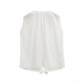 Women's White Sleeveless V-Neck Embroidery Lace Shirt Elegant Hollow Out Ruffle Tie Front Cotton Blouse Streetwear Casual Summer Top For Women