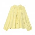 Women's Western Style High Neck Lantern Sleeve Pleated Blouse Polyester Chiffon Solid Color Tie Front Loose Top For Daily Casual Streetwear