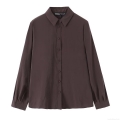 Women's European Style Lapel Long Sleeve Shirt Solid Color Single Breasted Polyester Blouse Top For Autumn Streetwear Casual Daily