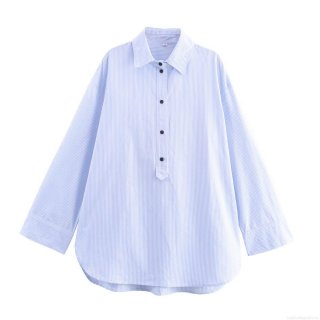 Women's Striped Long Sleeve Shirt Lapel Single Breasted Loose Polyester Blouse Top For Daily Streetwear Autumn Casual Fashion