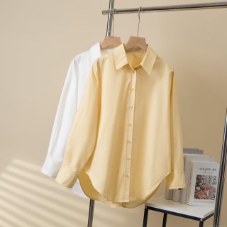 Women's Casual Loose Solid Color Long Sleeve Blouse Shirt Lapel Collar Single-Breasted Buttons Polyester Spandex Tops For Women Daily Wear Comfort