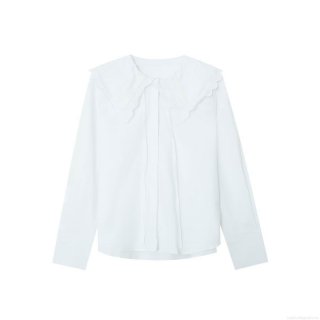 Sweet White Long Sleeve Blouse With Large Doll Collar And Hollow Out Embroidery Minimalist Casual Fashion Shirt For Women Winter Style