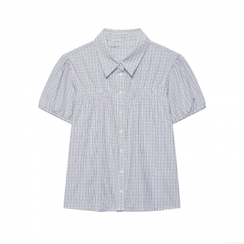 Women's Plaid Puff Short Sleeve Blouse Gingham Ruched Smocked Top Button Down Lapel Collar Casual Commuter Shirt Polyester Spandex Blend Summer Clothing Women's Plaid Puff Short Sleeve Blouse Gingham Ruched Smocked Top Button Down Lapel Collar Casual Commuter Shirt Polyester Spandex Blend Summer Clothing