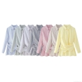Women's Striped Long Sleeve Shirt Polyester Blend Casual Loose Blouse With Waist Tie Front Knot Design Fashionable Lapel Button Down Top For Ladies Daily Wear
