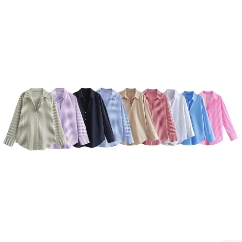 Women's Casual Poplin Cotton Long Sleeve Shirt Loose Vertical Stripe Button Down Blouse Top for Office Lady Daily Wear Spring Autumn Women's Casual Poplin Cotton Long Sleeve Shirt Loose Vertical Stripe Button Down Blouse Top for Office Lady Daily Wear Spring Autumn