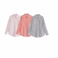Women's Casual Loose Vertical Striped Shirt Turn-Down Collar Long Sleeve Single-Breasted Polyester Spandex Blouse Daily Commuting Spring Summer Top