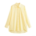 Women's Long Sleeve Button Down Shirt Loose Fit Lapel Blouse Casual Solid Color Polyester Spandex Lightweight Top For Daily Office Work Summer Spring