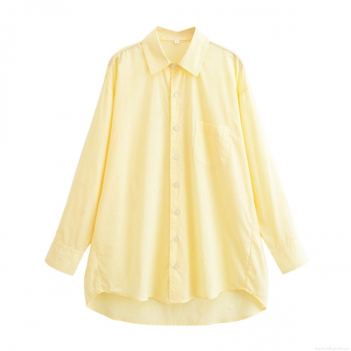 Women's Long Sleeve Button Down Shirt Loose Fit Lapel Blouse Casual Solid Color Polyester Spandex Lightweight Top For Daily Office Work Summer Spring