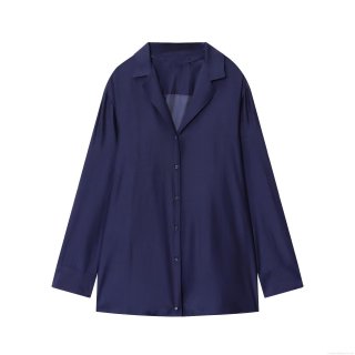Women's Casual Satin Blouse Minimalist Solid Color Lapel Long Sleeve Loose Shirt For Office Daily Wear Silk-like Soft Top