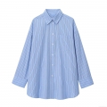 Women's Fashion Striped Long Sleeve Poplin Shirt Casual Loose Button Down Blouse With Chest Pocket Lapel Office Lady Work Top