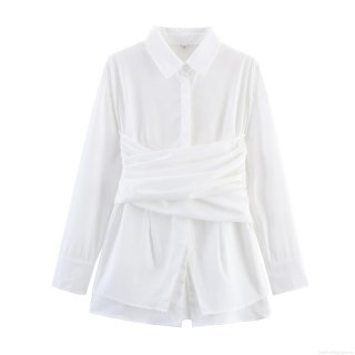 Women's Elegant 100% Polyester Long Sleeve Blouse Shirt With Waist-Cinched Pleated Tie Bow Design Solid Color Slim Fit Tops For Office Commute Ladies