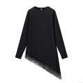 Women's Elegant Satin Woven Polyester Long Sleeve Blouse With Asymmetric Lace Hem Round Neck Casual Fashion Shirt For Party Office Ladies