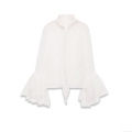 Elegant White Lace Blouse With Flared Sleeves Vintage Tie Neck Hollow Out Long Sleeve Shirt For Women Sexy Mesh See Through Party Tops