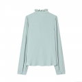 Women's Elegant Ruffle Collar Long Sleeve Polyester Blouse Sweet Solid Color Pleated Chiffon Texture Shirt For Office Daily Lady Style