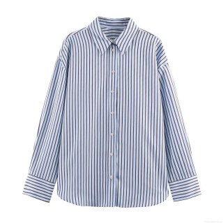 Women Fashion Striped Poplin Shirt Long Sleeve Button Down Loose Fit Casual Office Blouse For Ladies Modern Sweet Style Soft Fabric Comfortable