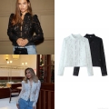 Women's Vintage Lace Blouse Stand Collar Chinese Frog Button Hollow Out Long Puff Sleeve Polyester Slim Fit Elegant Shirt Top For Party Club Evening